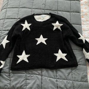 Blue Rain Black and White Crew Neck Star Sweater‎